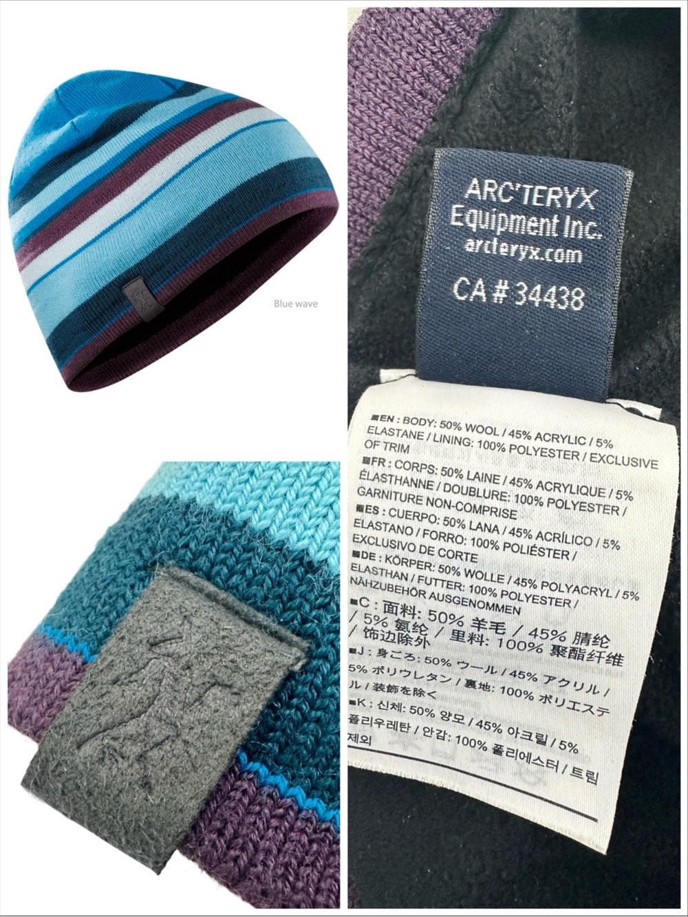 Arc'teryx Molly Moe Toque Beanie Thermal Wool Blend Fleece Sweat Band Blue Wave